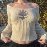 FashionKova-Autumn Winter off-the-shoulder V-neck French Vintage Sweater Long Sleeve Pullovers Knitwears Y2K Aesthetic Emo tailor Hot Girl