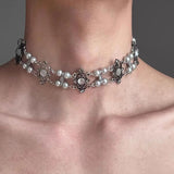 Fashionkova Punk Vintage Double-Deck Pearl Luxury Court Style Choker Necklace For Women Men Charm Y2K Scene EMO Grunge Accessories Jewelry