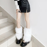 Fashionkova  Nye Outfit E-girl Furry Leg Warmers Boot Covers Y2K Goth White Faux Fur Leg Warmers Punk Jk Knee-length Hiphop Warm Sock Fashion Socks