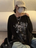 Fashionkova party look inspos Y2K T-shirt Fairy Grunge 2023 Vintage Letter Print Tops Black Autumn Off Shoulder Long Sleeved Korean Tees Loose Harajuku Shirt