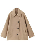 Fashionkova party look inspos Fashion Turn Down Collar Coat For Women Vintage Solid Long Sleeve Female Jacket 2024 Elegant Spring Autumn Pocket Lady Outerwear