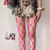 Fashionkova 1 Piece Punk Mesh Stockings Goth Broken Fishnet Stockings Black Back Line Hollowed Out Pantyhose Women