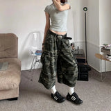 Fashionkova American Camouflage Jeans Men's and Women's High Street Loose Straight Leg Casual Versatile Seven-minute Denim Pants Male Casual Outfit