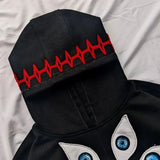 Fashionkova  Y2k 2024 American Eye Patchwork Hoodie New Y2k Harajuku Street Trend Niche Dark Retro Casual Long-sleeved Sweatshirt Demon