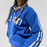 Fashionkova party look inspos traf women's clothing promotion Y2K autumn winter new in ITALIA Blue sweatshirt zipper official-website Women's sweatshirts