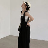 Fashionkova  Party Outfit  Summer Thin Draped Jumpsuits Women Korean Loose Straight Maxi Overalls Woman Fashion Baggy Black Jumpsuit