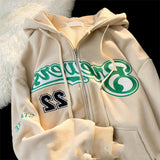 Fashionkova Logo Embroidery Zip Up Oversized Hoodie