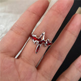 Fashionkova Goth Punk Retro Red Crystal Love Heart Cross Geometry Irregular Open Ring Set Y2K Halloween Accessories For Women Kpop Jewelry