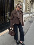Fashionkova  Nye Outfit Double Breasted Long Sleeved Lapel Women's Woolen Coats Casual Solid Color Pocket Short Jacket Lady Commuting Autumn Streetwears