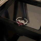 Fashionkova Goth Cross Red Zircon Heart Rings Vintage Hiphop Star Love Crystal Open Ring Y2K Irregular Aesthetic Egirl EMO Halloween Jewelry