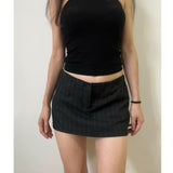Fashionkova Women Black Mini Skirt 2024 Fashion Spring Ladies Low-rise Striped Skirt Female Vintage Button Safety Pants Slim Skirt Casual Outfit