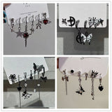 Fashionkova 6PCS Set Goth Black Crystal Star Black Butterfly Dangle Earring For Women Girl Vintage Aesthetic Trendy Y2K Jewelry Accessories