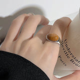 Fashionkova Korean Fashion Geometric Stone Open Metal Ring For Women Retro Punk Jewelry Accessories