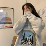 Fashionkova Vintage Mountains Graphic Oversized Sweatshirt