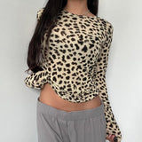 Fashionkova Valentine's Day Aesthetic Women Sexy Leopard T-shirt Autumn New Streetwear Fashion Long Sleeves O-Neck Casual Slim Tees Elegant Female Versatile Tees Top