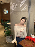 FashionKova-Sweater Bow Pullover Off Shoulder Y2k Korean Style Knit Woman Clothing 2000s Sweet Kawaii Harajuku Long Sleeves Autumn Winter