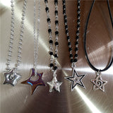 Fashionkova Simple Trendy Star Hollow Choker Necklace Pendant Neck Jewelry Grunge Charm Accessories Women Men's Fashion Party Chain Necklace