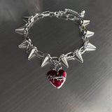 Fashionkova Punk Gothic Thorn Red Heart Pendant Necklace for Men Women Y2K Hip Hop Metal Rivet Spikes Choker Necklace Grunge Jewelry Gifts