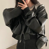 Fashionkova  Nye Outfit Fashion Hooded Loose Leather Jackets Women Fashion Faux Leather Coats Spring Autumn Korean PU Jackets