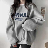 Fashionkova Letter Embroidered Round Neck Oversized Sweatshirt