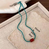 Fashionkova Retro Red Blue Contrast Colorful Natural Stone Cubes Beaded Necklace Set Women Beads Strand Chokers Aesthetic Jewelry Wholesale