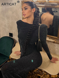 Fashionkova Valentine's Day Aesthetic Articat Sexy Backless Shirring Bright Silk Slim Evening Long Dress Female Transparent Long Sleeve Perspective Night Partywear
