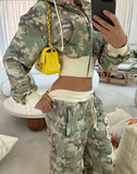 FashionKova-Zipper hoodie Camouflage sweatpants 2-piece set Y2K Women's clothing Goth Alphabet embroidered pullover Sweatshirt casual pants