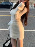 Fashionkova  party look inspos Autumn Sweater Knitted Suits Female Elegant 2 Piece Skirt Sets Korean Fashion Even Party Y2k Mini Dress Office Lady Short Skirts