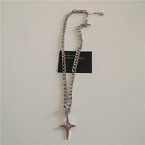 Fashionkova Punk Cross Star Natural Stone Beaded Necklace Goth Cross Chain Necklace Kpop Pendant Necklaces for Women Men Party Jewelry