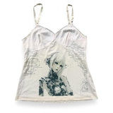 Fashionkova 2000s tops bow lace trim graphic print streetwear Y2K aesthetic summer women's sexy sling Harajuku casual sleeveless Halter top Fairycore Outfit Idea