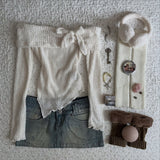 Fashionkova New Autumn sweet bow knit pullover for women with a line neck sexy chic long sleeve sweater Korean style Kawaii fashion tops emo Casual Outfit