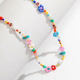 Fashionkova Boho Multicolor Handwoven Seed Beads Beaded Flower Choker Trend Y2K Imitation Pearl Collar Necklace Women Party Jewelry