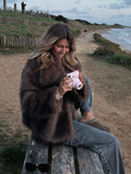 Fashionkova party look inspos Women's Brown Big Lapel Faux Fur Fury Fashion Fluffy Long Sleeved Thick Warm Fury Jacket 2024 Winter Lady Casual Street Outwear