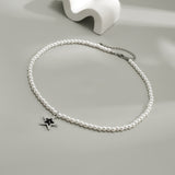 Fashionkova Simple Handmade Imitation Pearl Beaded Short Necklace Men's Fashion Rhinestone Star Pendant Choker Punk Party Jewelry