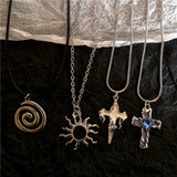Fashionkova Goth Vintage Heart Cross Vortex Pendant Snake Rope Chain Necklace For Women Men Grunge Y2K Rock Punk Halloween EMO Accessories