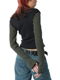 Fashionkova party look inspos Women Star Casual Shirt Y2k Gothic Tops Long Sleeve Crew Neck Star Stripes Vintage Aesthetic Slim Tops Fashion Grunge Streetwear