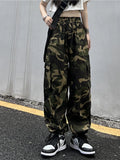 Fashionkova Party Outfit American Vintage Camouflage Cargo Pants Women Summer New Streetwear Loose Straight Wide Leg Trousers Woman