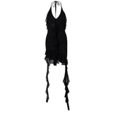 Fashionkova Sexy Mesh Ruffles Long Dress Summer Women's Sleeveless Deep V Irregular Lace up Maxi Dresses Elegant 2025 Club Vestido Spring Style 2025