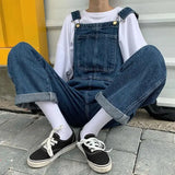 Fashionkova  Party Outfit  Korean Loose Denim Overalls Women Spring Autumn Straight Wide Leg Jeans Vintage Suspenders Maxi Baggy Jumpsuits Men Woman S-5XL