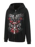 Fashionkova Mall Goth Skull Graphic Print Hoodie Dark Preppy Y2k Grunge Sweatshirts Jacket Harajuku Aesthetic Retro Women Fairycore Clothes