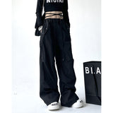 Fashionkova party outfit  Gray Y2K Parachute Pants Women Spring Summer High Street Hip Hop Oversize Pockets Cargo Trousers American Baggy Wide Leg Pants