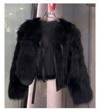 FashionKova-Y2k Winter Clothes Women Outerwears Y2k Coat Bandage Imitation fox fur Harajuku Girl Jacket Korea Kpop Coats Aesthetic Short Top