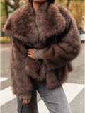 Fashionkova party look inspos Women's Brown Big Lapel Faux Fur Fury Fashion Fluffy Long Sleeved Thick Warm Fury Jacket 2024 Winter Lady Casual Street Outwear