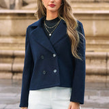 Fashionkova Valentine's Day Aesthetic Women's Blazer High Street Autumn Winter New Navy Blue Fashion Long Sleeve Sexy Jacket Short Female Versatile Coat Clothing Top