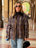 Fashionkova party look inspos Fashion Women's Plaid Coat for Women Casual Lapel Patchwork Single Breasted Female Jacket 2024 Autumn Full Sleeve Pocket Outwear