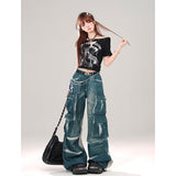 Fashionkova party outfit  Women's Blue Baggy Cargo Jeans Korean Vintage Y2k 90s Aesthetic Denim Trousers 2000s Harajuku Cowboy Pants Trashy Clothes 2024