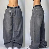 Fashionkova American Y2K New Fashion Pattern Embroidery Loose Jeans Men Street Casual Joker Mopping Oversized Wide-leg Pants Couple Jeans Casual Outfit