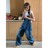 Fashionkova  Party Outfit  Women's High Waisted Straight Denim Jumpsuit Classic Vintage Overalls Fashion Girl Wide Leg Pants Female Baggy Rompers Trouser