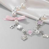 Fashionkova Pink Bow Peach Heart Imitation Pearl Choker Necklace Trend New Strawberry Pendant Necklace for Women Y2K Accessories