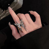 Fashionkova 2PCS SET Punk Irregular Liquid Metal Butterfly Adjustable Open Rings For Women Aesthetic Egirl Gothic Trend Insect Y2K Jewelry